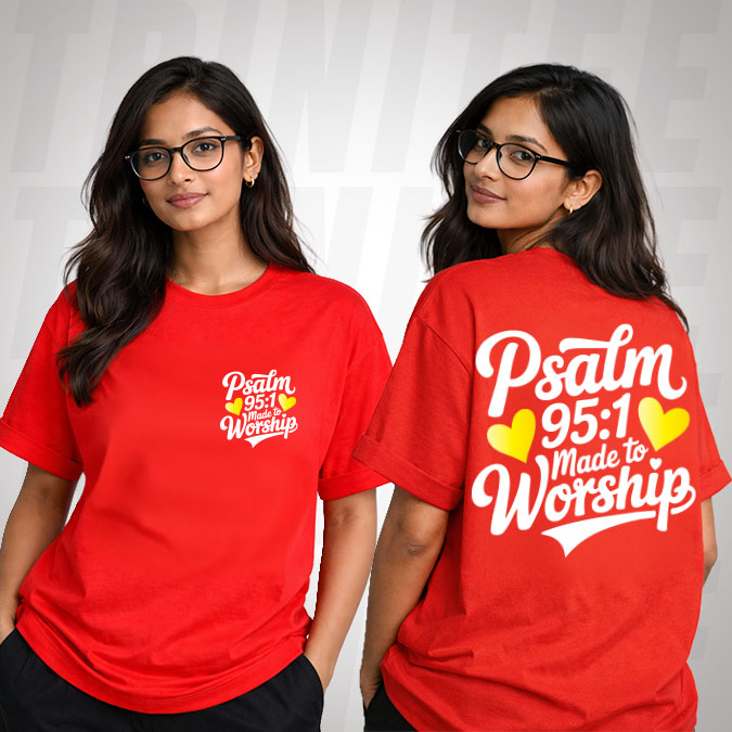 Call to Worship Christian T-Shirt inspired by Psalm 95:1 with bold scripture typography design