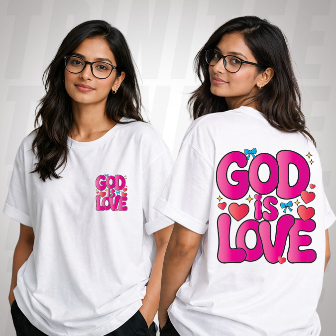 God Is Love Christian T-Shirt inspired by 1 John 4:8 with bold faith typography design