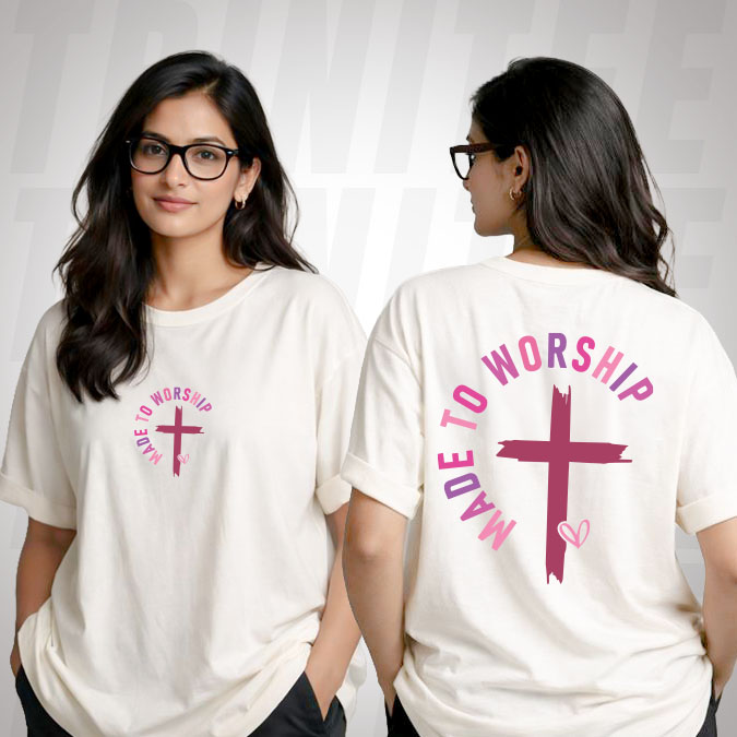 Made to Worship Christian T-Shirt with bold faith typography design