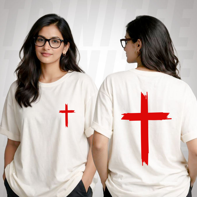 minimalist Christian t-shirt with abstract cross front design